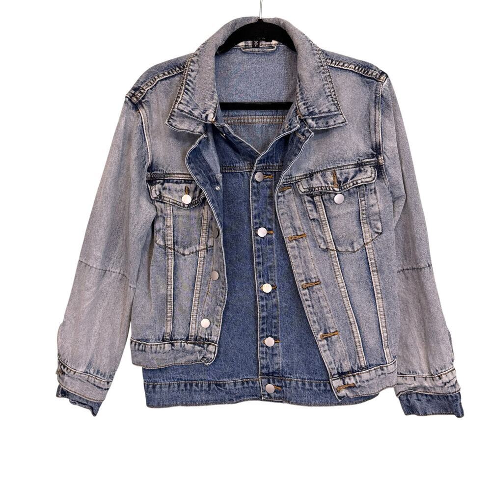 Lea Viola Denim Jacket Womens S Blue 2 Tone Patch Trucker Collared Button Casual